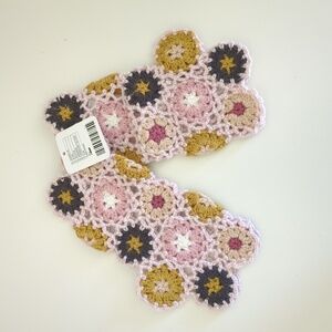 Free People Crochet Floral Gloves in Pink and Gold